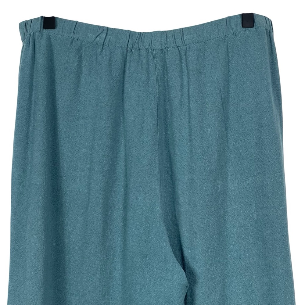 Umgee Wide Leg Pants Ruffle Hem Linen Cotton Teal Size Medium - Picture 7 of 9